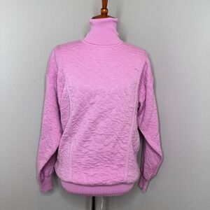 VTG TYROLIA Wool Blend Womens Ski Sweater MED Powder Pink T Neck Crinkle Texture